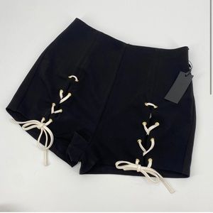 H:ours Revolve Black High Waisted Lace Up Shorts NWT